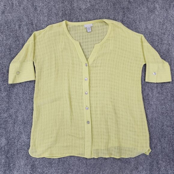 Soft Surroundings Top Womens Petite Medium Yellow Linen Blend Woven Buton Front - Picture 1 of 12